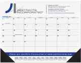 13-Month Desk Pad Calendar - Blue & Black Large Grid with Customizable Leather-Like Corners