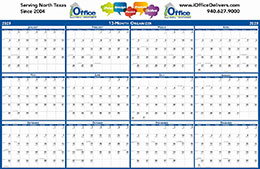 12 Month View Horizontal Calendar with Plastic Lamination, size 37x24 - Full Color Imprint