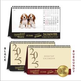 Cute Puppies Desk Calendar JC-710B – 2025 Tent Calendar with Gold Foil Imprint and Heavy-Duty Stand