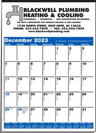 Large Contractor Calendar w Blue & Black Grid, 19.5x27