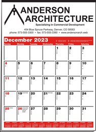 Large Contractor Bid Calendar w Red & Black Grid, 19.5x27