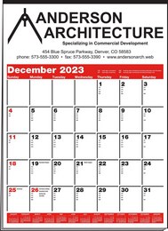 Large Contractor Bid Calendar w Red & Black Grid, 19.5x27