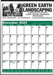 Large Contractor Calendar w Green & Black Grid, 19.5x27