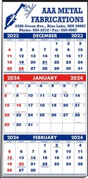 3-Months-In-View Multi-Sheets Calendar - 1-Color Imprint - Red & Blue Grids w/Tinned Top 13.25x27