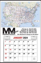 Large Full-Apron Calendar with U.S.A. Map and 12 Month Pad, Size 25x38