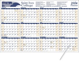 Horizontal Year-In-View Calendar w/Write-On/Wipe-Off Surface size 36x24