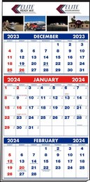 3-Months-In-View Multi-Sheets Calendar - Full-Color Imprint - Red & Blue Grids w/Tinned Top 13.25x27