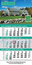 3 Month View Custom Promotional Calendar with B&W Drop Ad, Size 12x24.5 Full-Color
