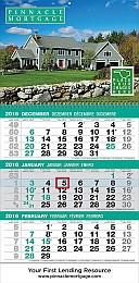 3-Month View Calendar 12x24.5, 2-Panels Construction, Tear Off Grid, B&W Drop Ad