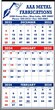 3-Months-In-View Multi-Sheets Calendar - 1-Color Imprint - Red & Blue Grids w/Tinned Top 13.25x27 thumbnail